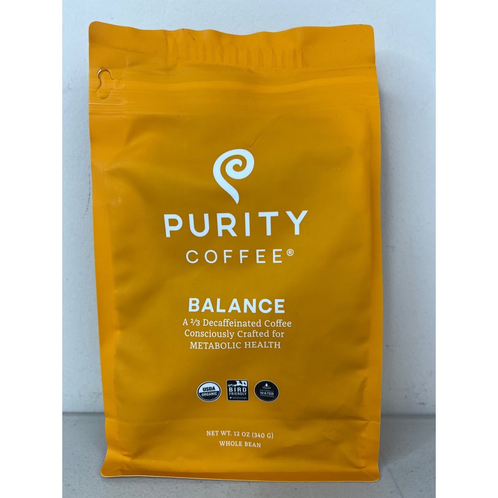 Purity Coffee BALANCE Decaf Whole Bean 12oz USDA Organic Exp 04/2027 SEALED